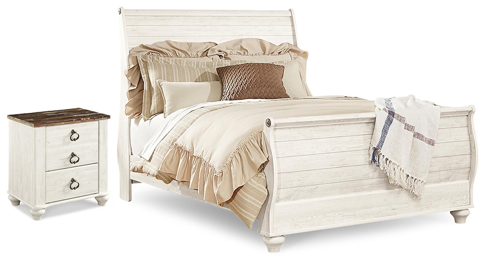 J&M Furniture - Ashley Furniture - Willowton Queen Sleigh Bed and Nightstand - Queen Sleigh Bed and Nightstand - B267B69