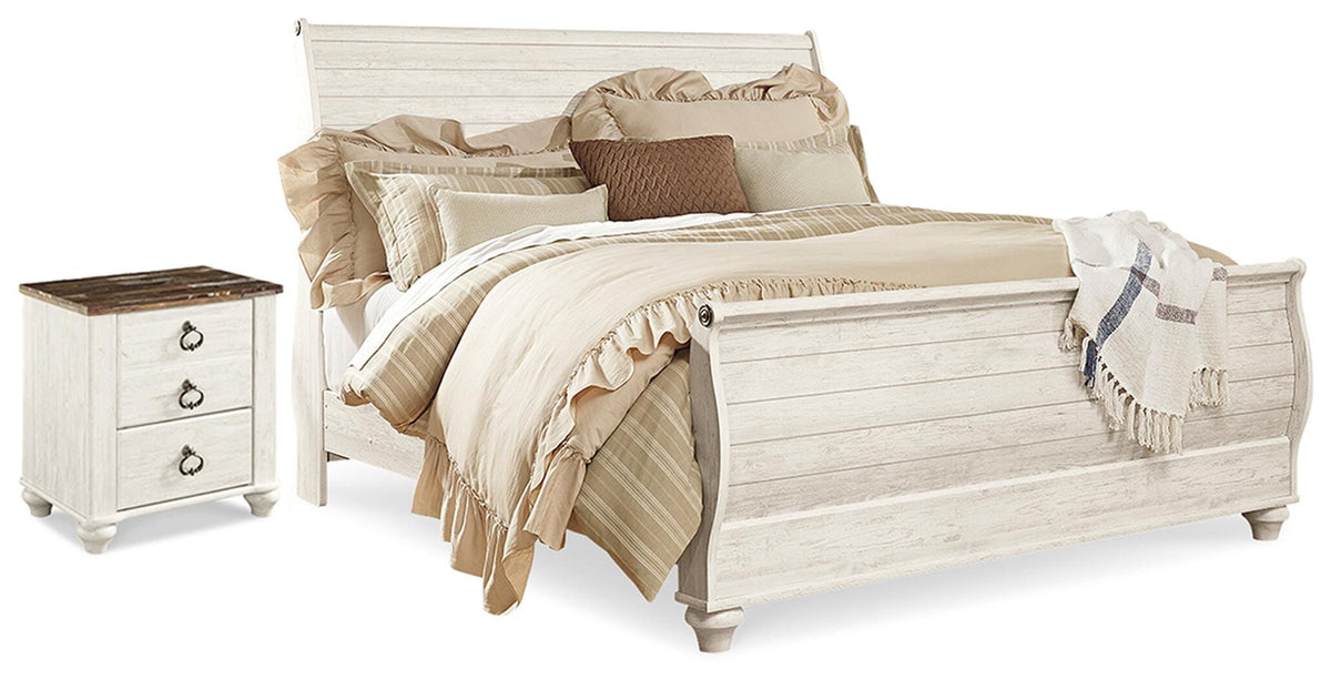 J&M Furniture - Ashley Furniture - Willowton King Sleigh Bed and Nightstand - King Sleigh Bed and Nightstand - B267B74