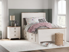 J&M Furniture - Ashley Furniture - Willowton Full Panel Bed with 2 Storage Drawers - Full Panel Bed with 2 Storage Drawers / Whitewash - B267B22