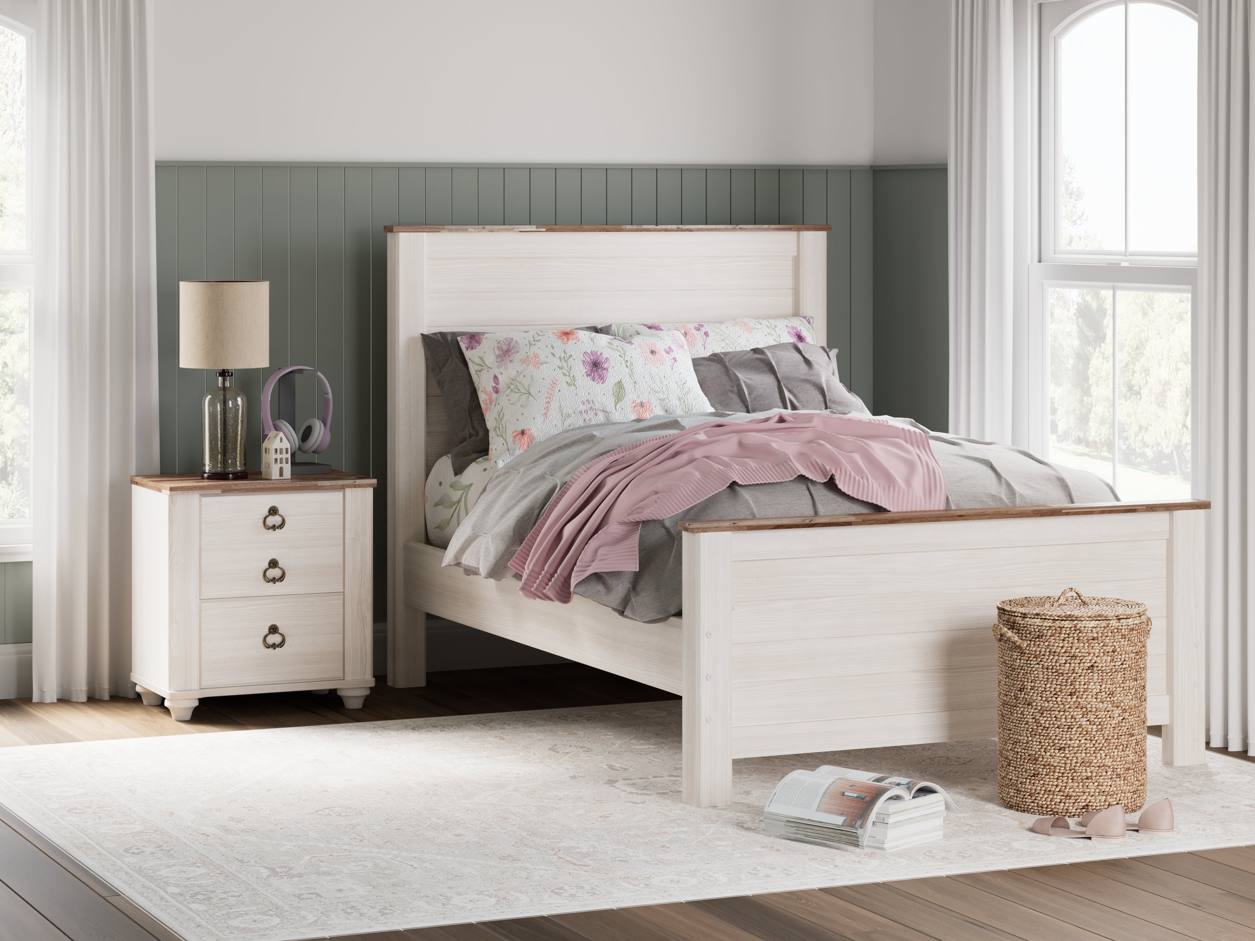 J&M Furniture - Ashley Furniture - Willowton Full Panel Bed - Full Panel Bed / Whitewash - B267B17