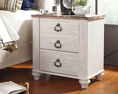 J&M Furniture - Ashley Furniture - Willowton Nightstand - Two Drawer Night Stand / Whitewash - B267-92