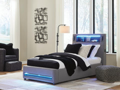 J&M Furniture - Ashley Furniture - Verishaw Twin Upholstered Bed with Wireless Audio - Twin Upholstered Bed with Wireless Audio - PCB2721B23
