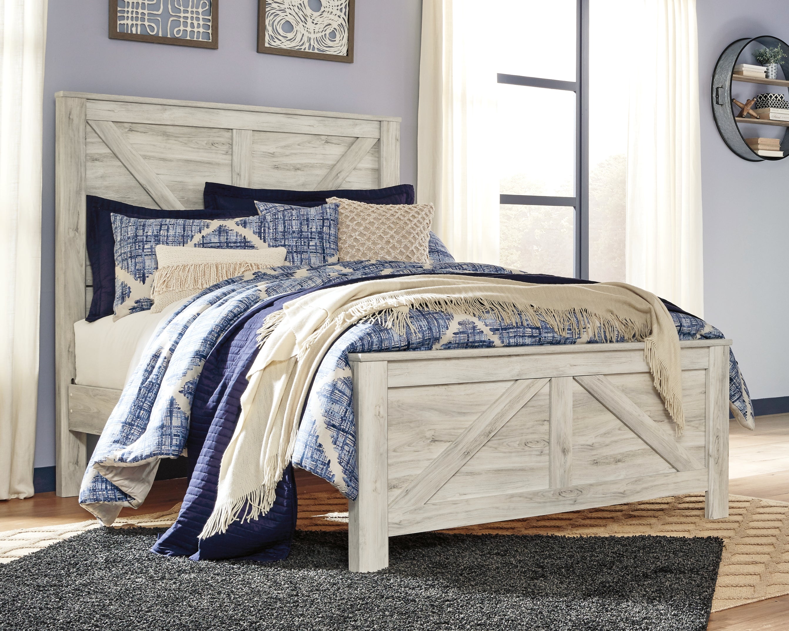 J&M Furniture - Ashley Furniture - Bellaby Queen Crossbuck Panel Bed - Queen Crossbuck Panel Bed / Whitewash - B331B6