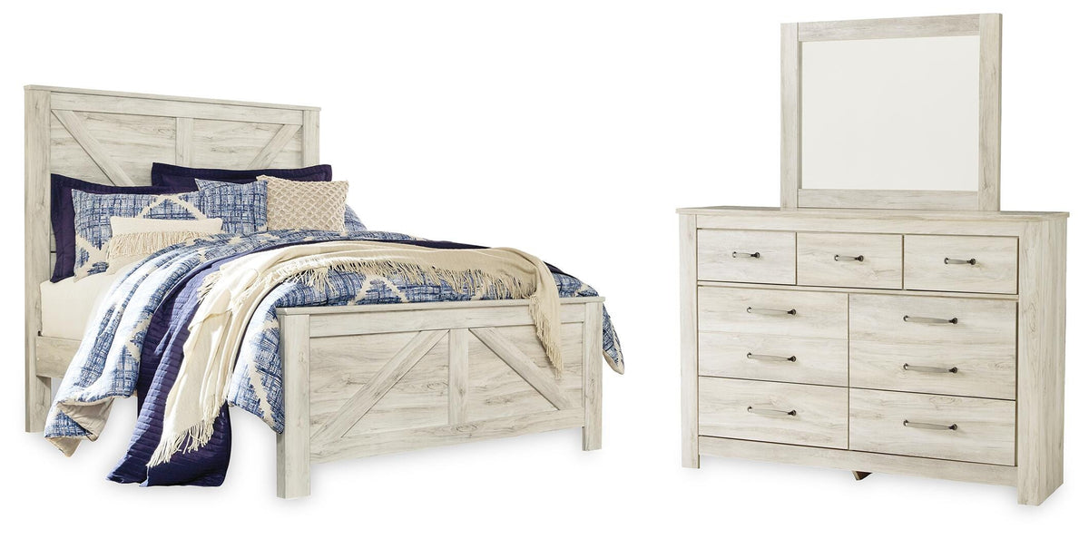 J&M Furniture - Ashley Furniture - Bellaby Queen Crossbuck Panel Bed, Dresser and Mirror - Queen Crossbuck Panel Bed, Dresser and Mirror - B331B7