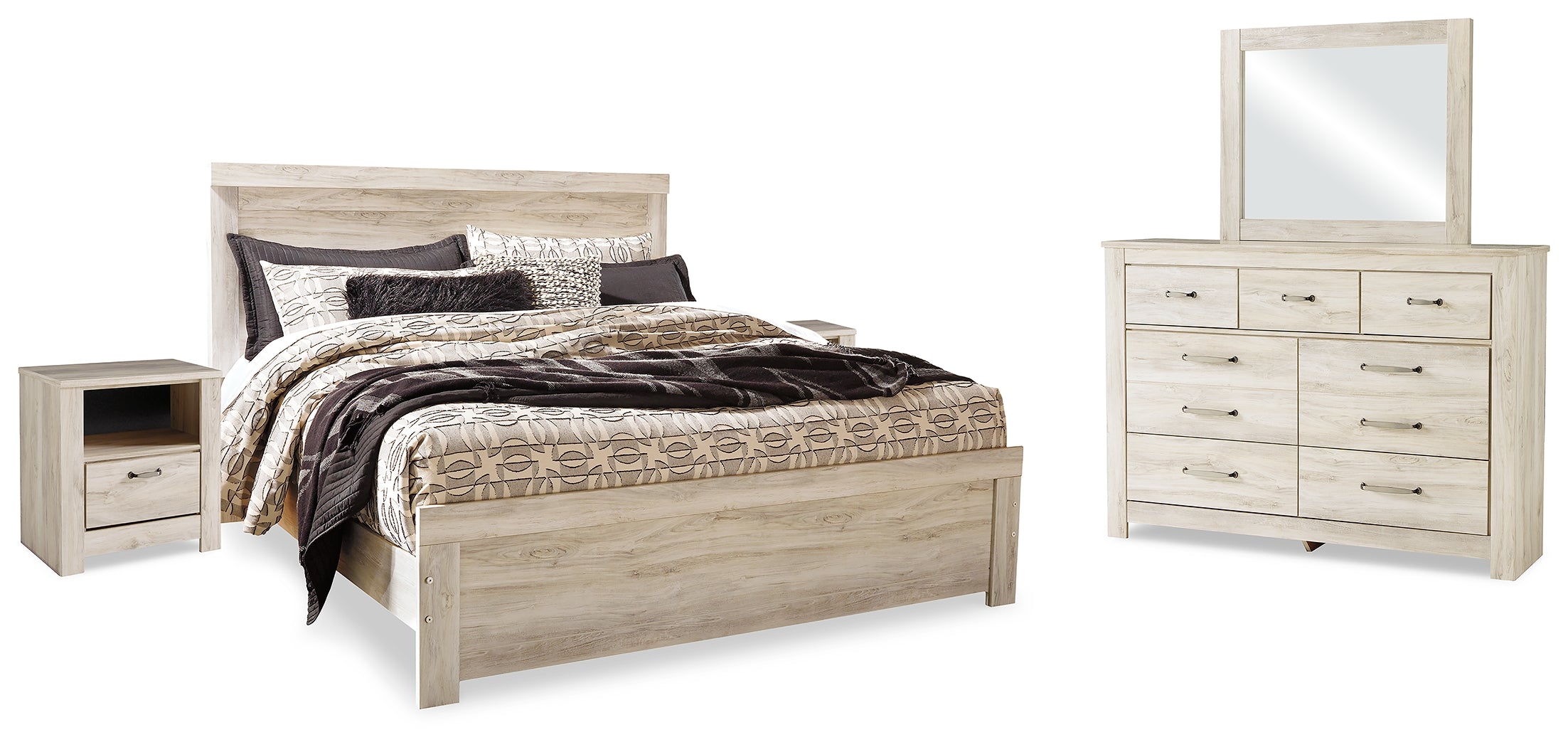 J&M Furniture - Ashley Furniture - Bellaby King Panel Bed, Dresser, Mirror and 2 Nightstands - King Panel Bed, Dresser, Mirror and 2 Nightstands - B331B22