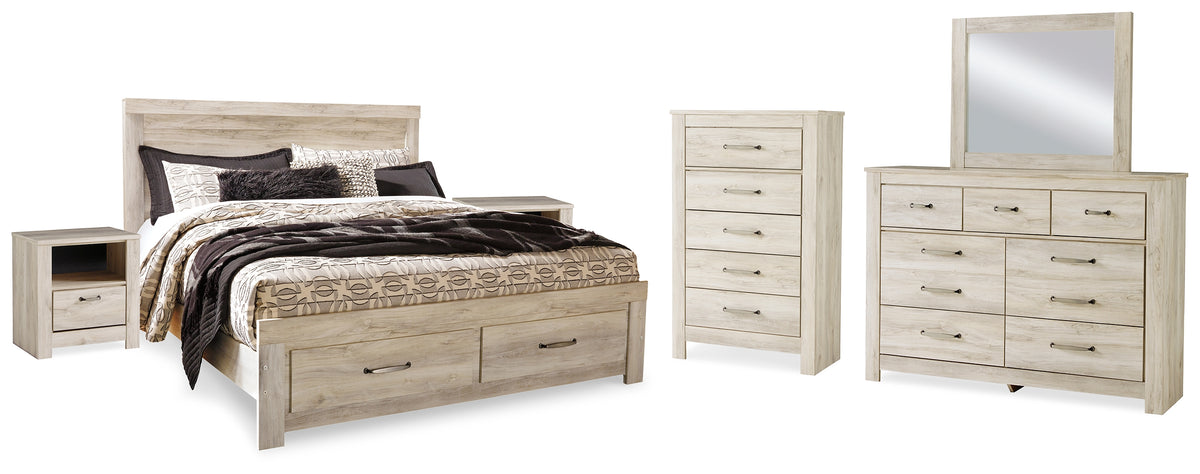J&M Furniture - Ashley Furniture - Bellaby King Storage Bed, Dresser, Mirror, Chest and 2 Nightstands - King Storage Bed, Dresser, Mirror, Chest and 2 Nightstands / Whitewash - B331B20