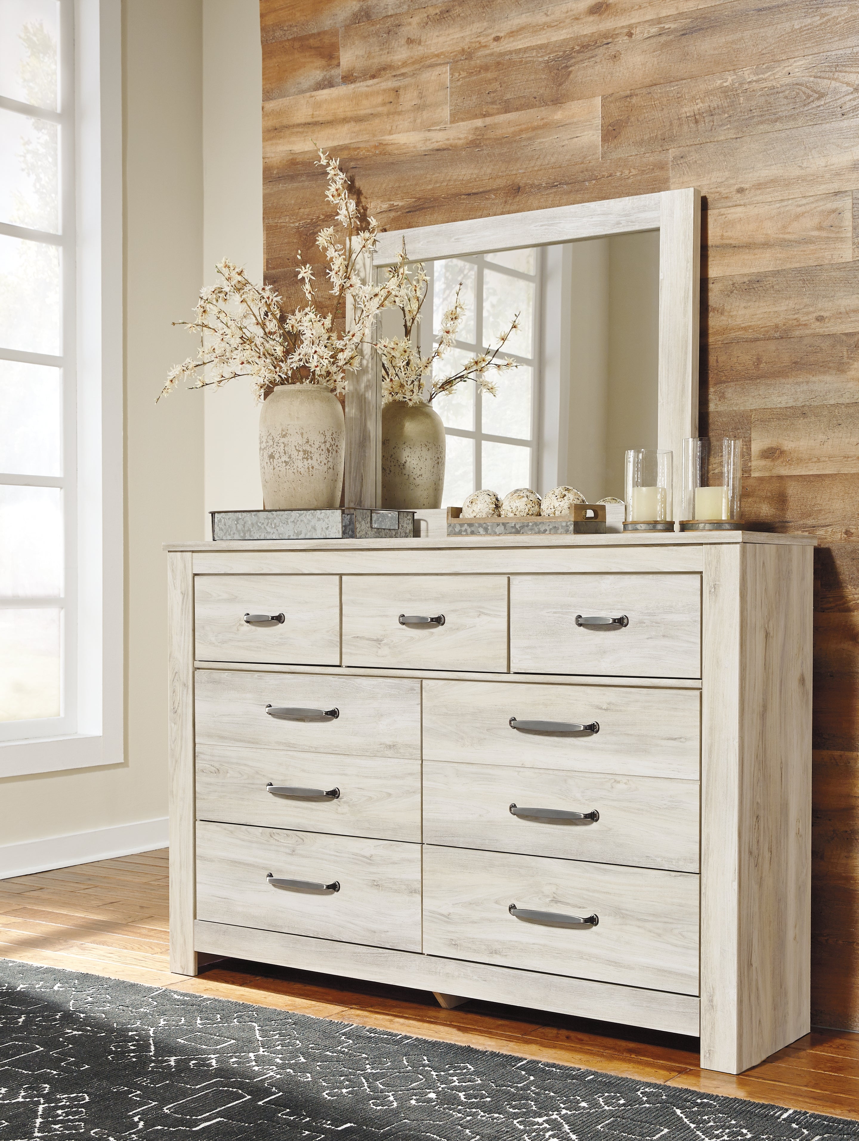 J&M Furniture - Ashley Furniture - Bellaby Dresser and Mirror - Dresser and Mirror / Whitewash - B331B1