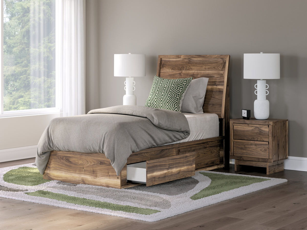 J&M Furniture - Ashley Furniture - Chirason Twin Panel Bed with Storage - Twin Panel Bed with Storage / Brown - PCB3367B27