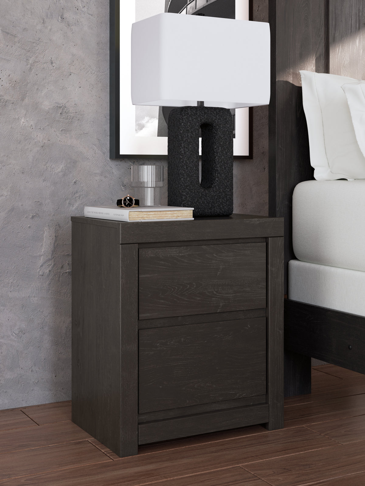 J&M Furniture - Ashley Furniture - Fraluna Nightstand - Two Drawer Night Stand / Charcoal - PCB3370-92