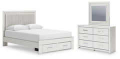 Zuraleus Queen Upholstered Panel Platform Storage Bed, Dresser and Mirror