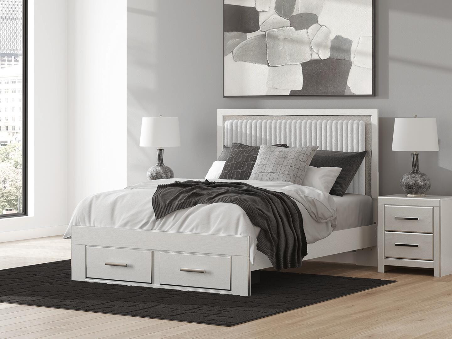 J&M Furniture - Ashley Furniture - Zuraleus Queen Upholstered Panel Platform Storage Bed - Queen Upholstered Panel Platform Storage Bed / White - PCB3381B4