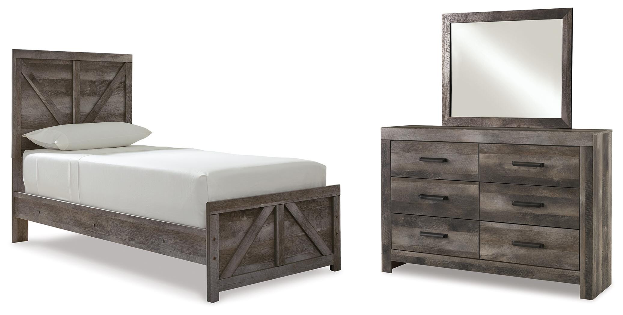 J&M Furniture - Ashley Furniture - Wynnlow Twin Crossbuck Panel Bed, Dresser and Mirror - Twin Crossbuck Panel Bed, Dresser and Mirror - B440B20