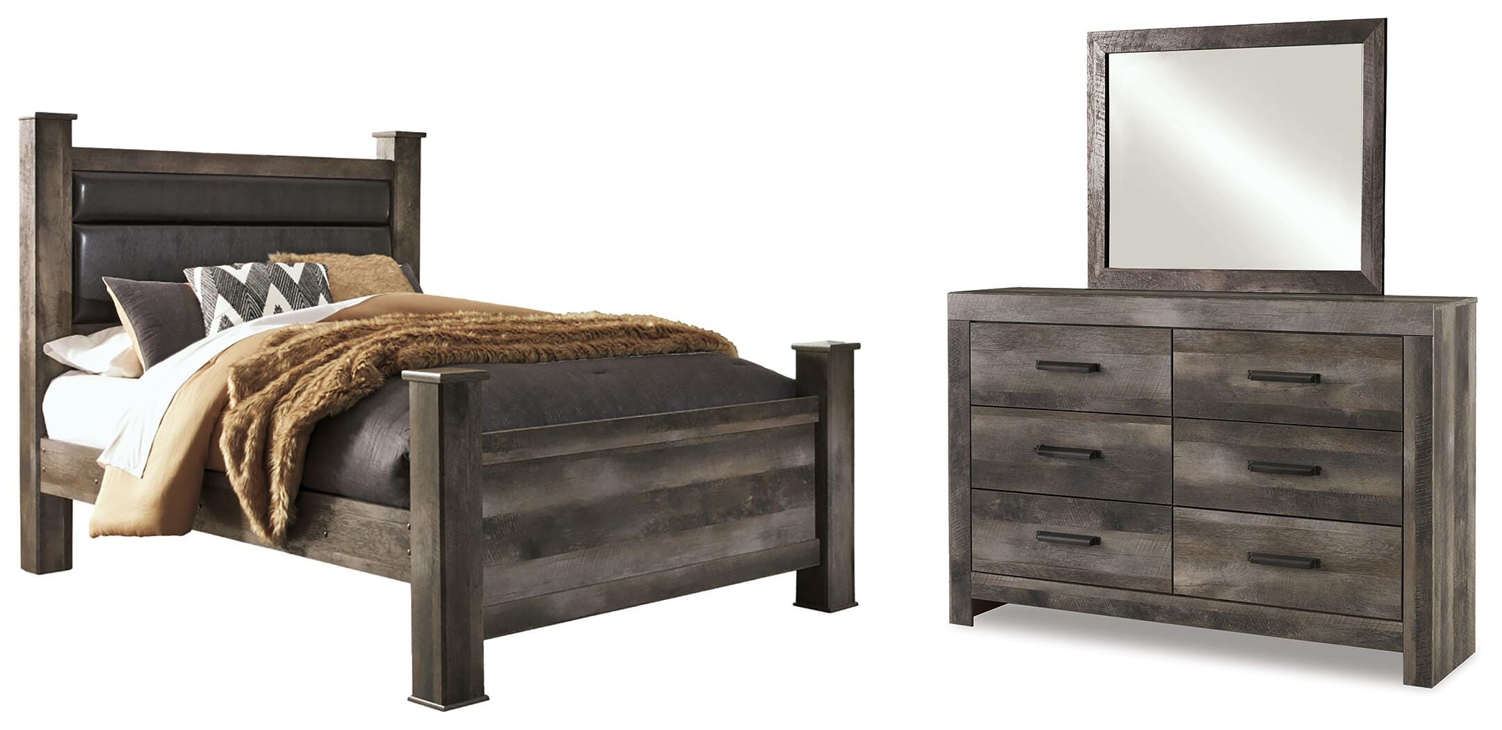 J&M Furniture - Ashley Furniture - Wynnlow Queen Upholstered Poster Bed, Dresser and Mirror - Queen Upholstered Poster Bed, Dresser and Mirror - B440B12