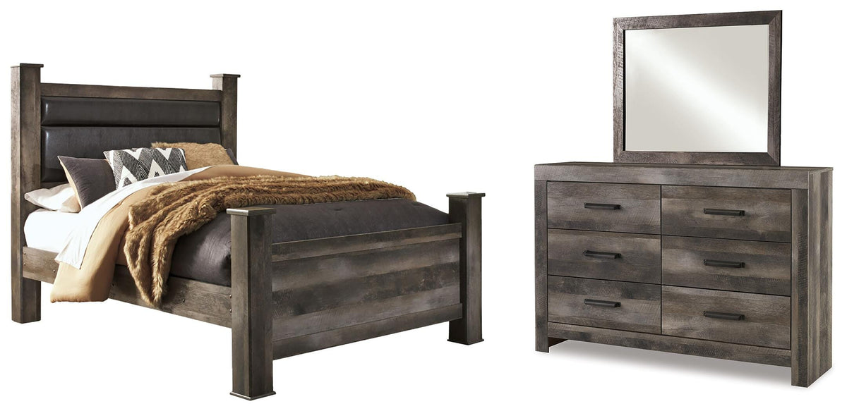 J&M Furniture - Ashley Furniture - Wynnlow Queen Upholstered Poster Bed, Dresser and Mirror - Queen Upholstered Poster Bed, Dresser and Mirror - B440B12