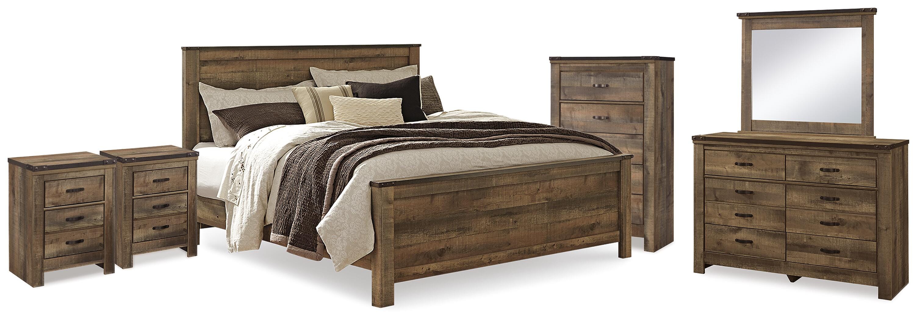 J&M Furniture - Ashley Furniture - Trinell King Panel Bed. Dresser, Mirror, Chest and 2 Nightstands - King Panel Bed. Dresser, Mirror, Chest and 2 Nightstands - B446B97