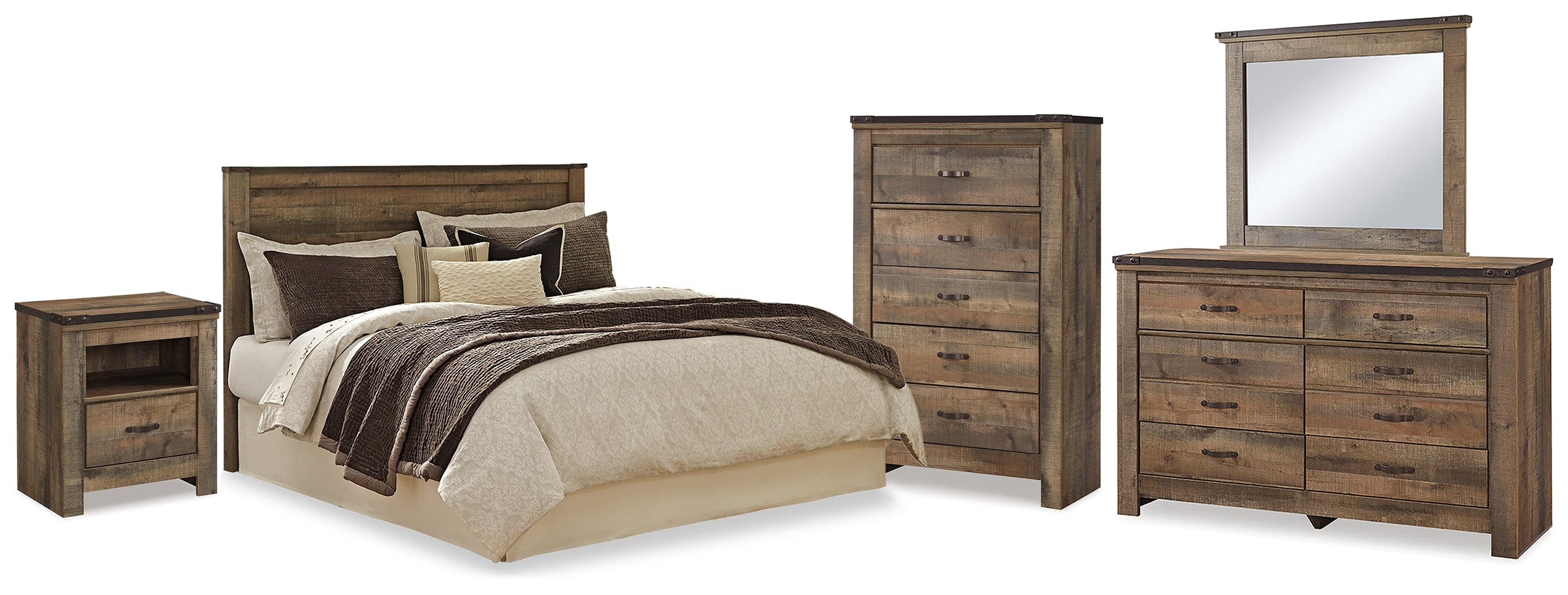 J&M Furniture - Ashley Furniture - Trinell Queen Panel Headboard, Dresser, Mirror, Chest and Nightstand - Queen Panel Headboard, Dresser, Mirror, Chest and Nightstand - B446B90