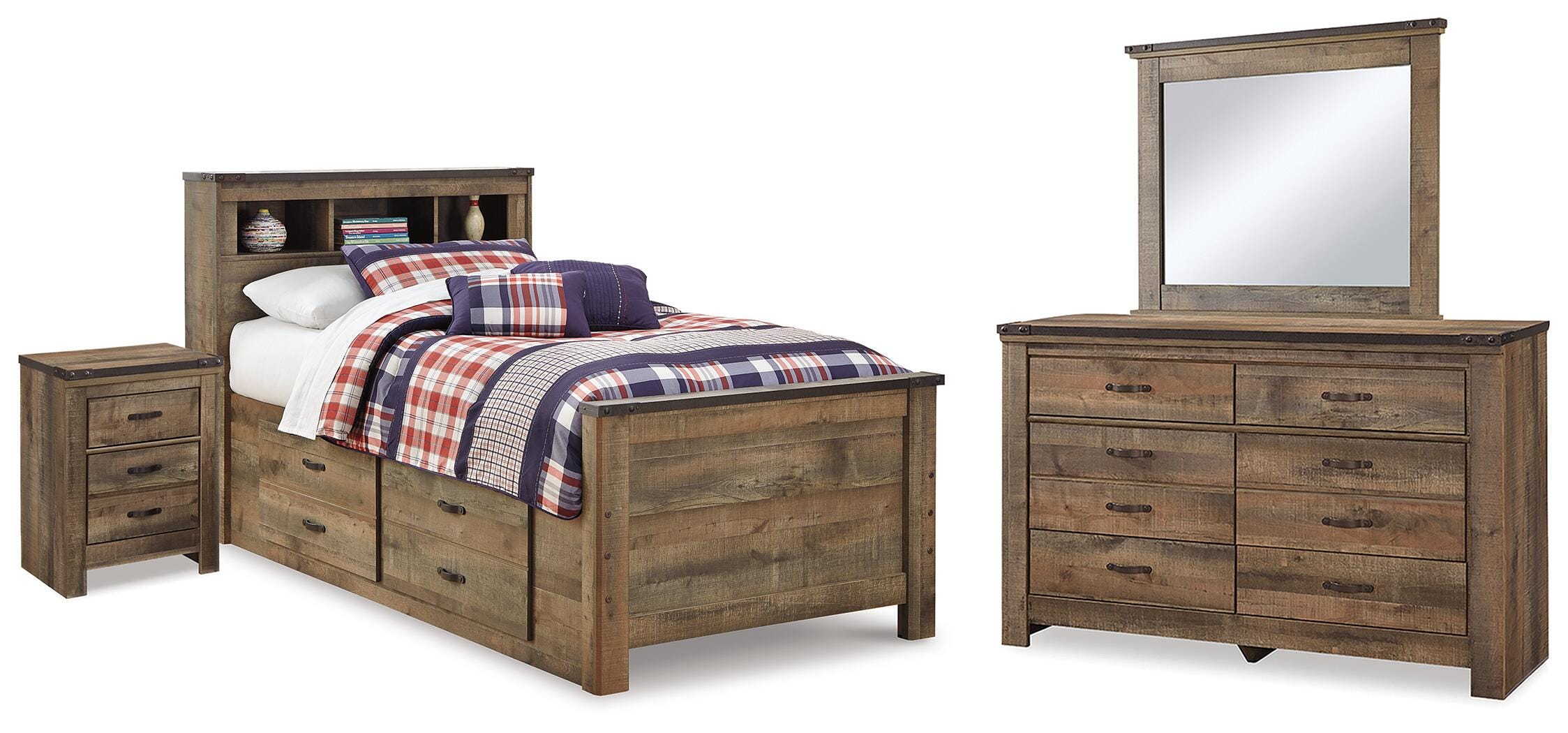 J&M Furniture - Ashley Furniture - Trinell Twin Bookcase Storage Bed, Dresser, Mirror and Nightstand - Twin Bookcase Storage Bed, Dresser, Mirror and Nightstand - B446B98