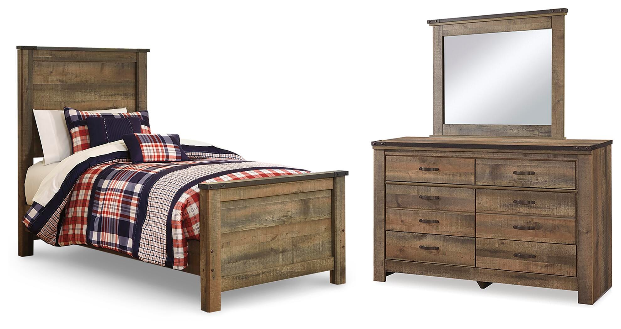 J&M Furniture - Ashley Furniture - Trinell Twin Panel Bed, Dresser and Mirror - Twin Panel Bed, Dresser and Mirror - B446B77