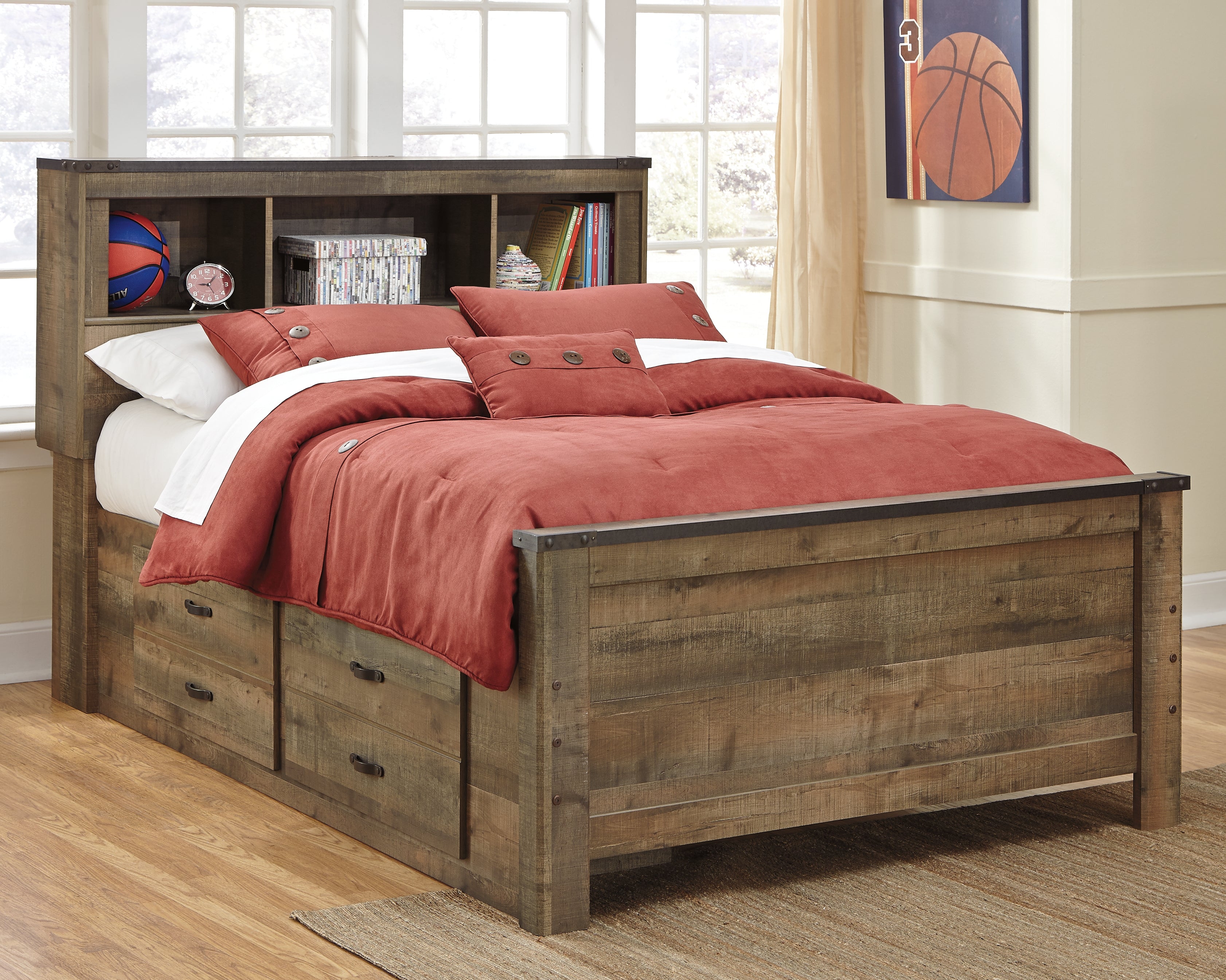 J&M Furniture - Ashley Furniture - Trinell Full Bookcase Bed with 2 Sided Storage - Full Bookcase Bed with 2 Sided Storage / Brown - B446B79