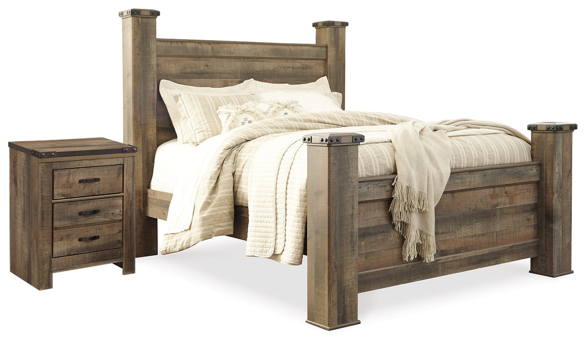 J&M Furniture - Ashley Furniture - Trinell Queen Poster Bed and Nightstand - Queen Poster Bed and Nightstand - B446B62