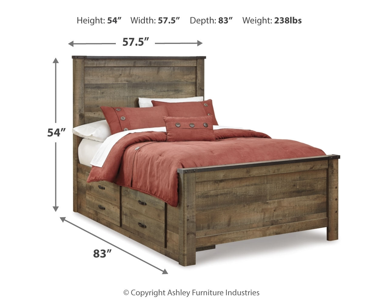 Trinell Full Panel Bed with 2 Storage Drawers