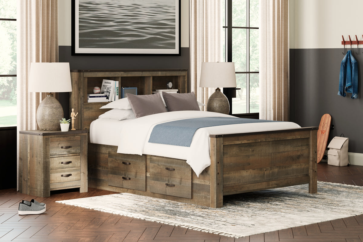 J&M Furniture - Ashley Furniture - Trinell Full Bookcase Bed with 2 Storage Drawers - Full Bookcase Bed with 2 Storage Drawers / Brown - B446B16