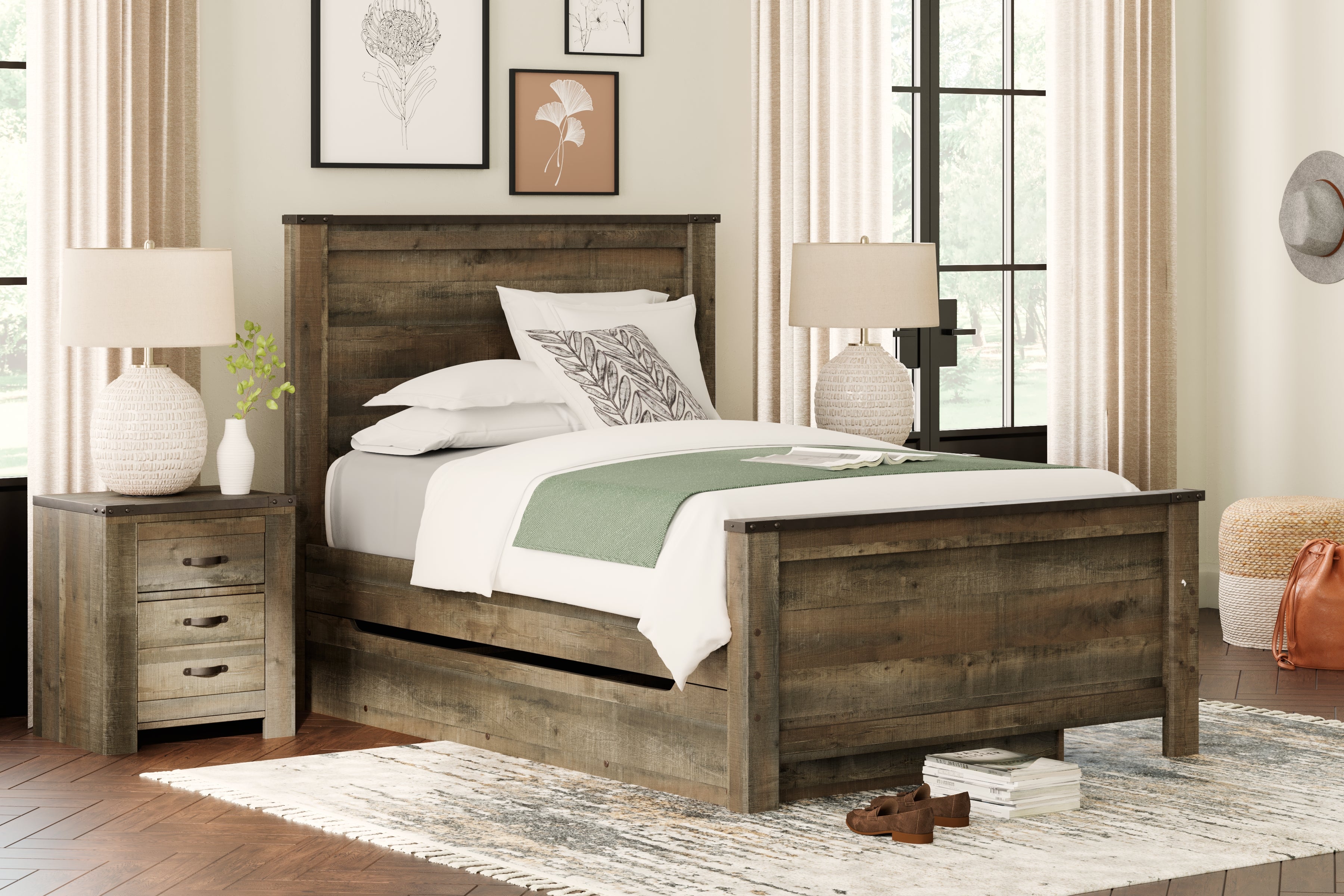 J&M Furniture - Ashley Furniture - Trinell Full Panel Bed with 1 Large Storage Drawer - Full Panel Bed with 1 Large Storage Drawer / Brown - B446B9