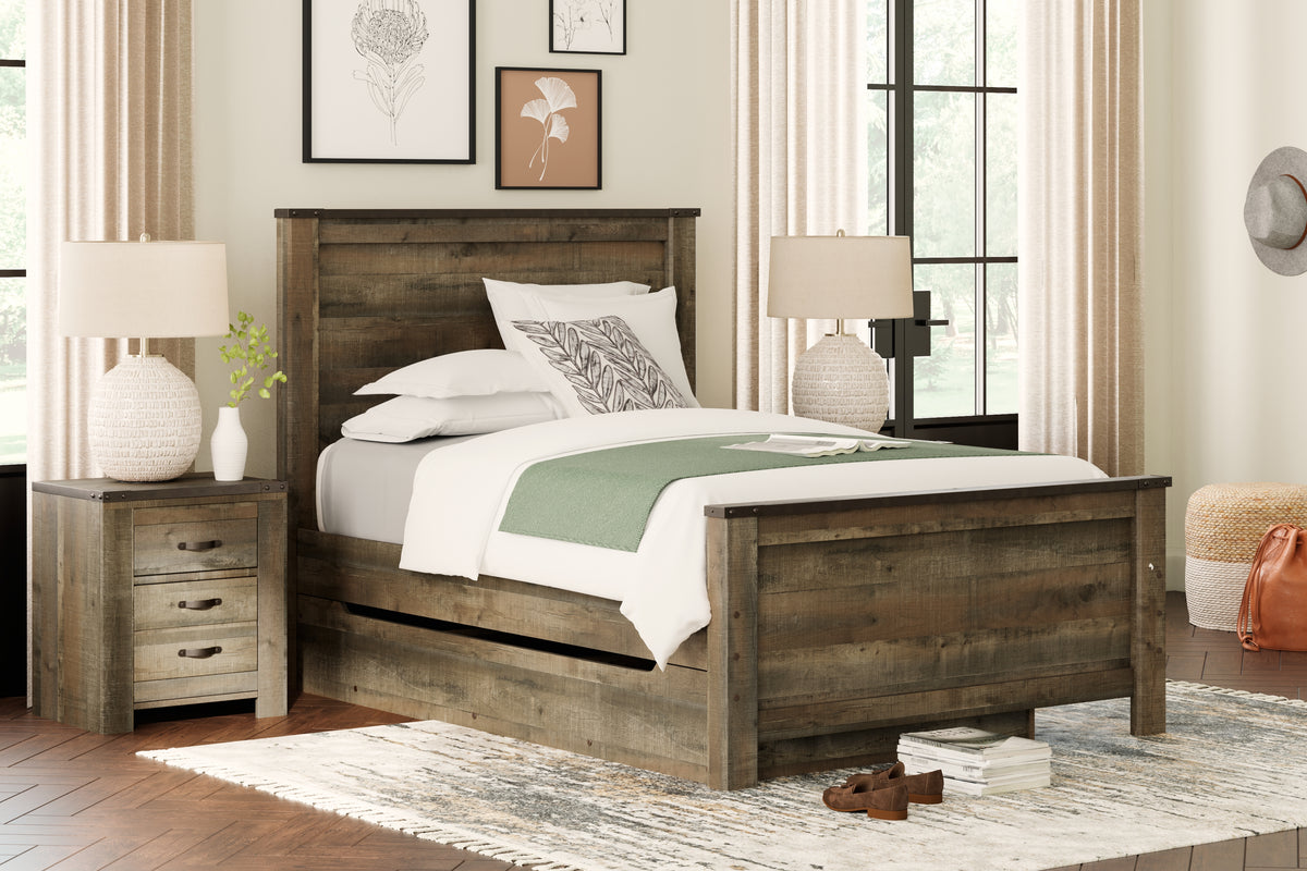 J&M Furniture - Ashley Furniture - Trinell Full Panel Bed with 1 Large Storage Drawer - Full Panel Bed with 1 Large Storage Drawer / Brown - B446B9
