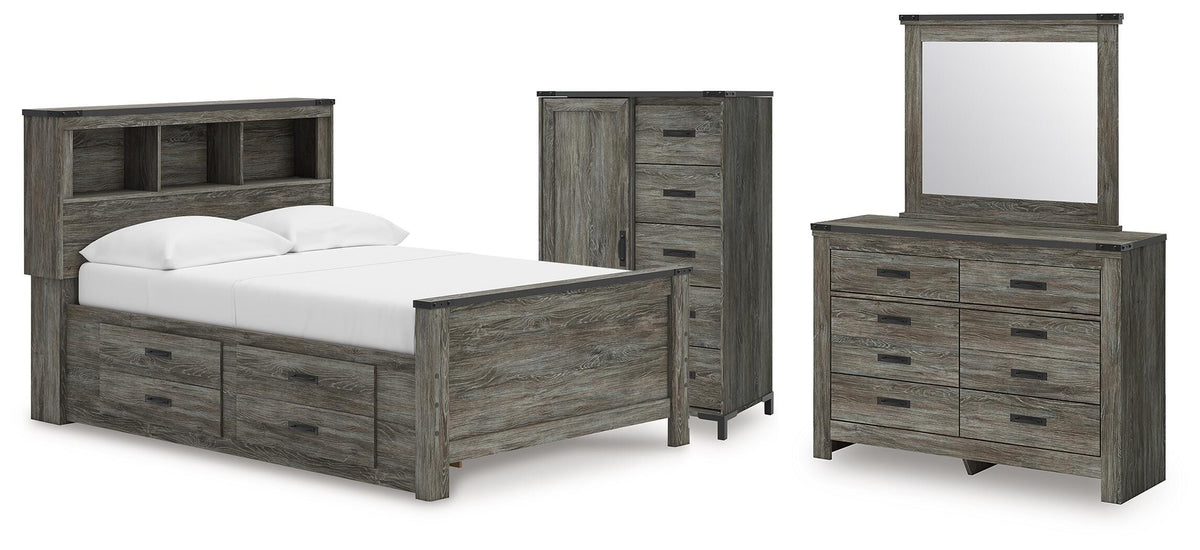 J&M Furniture - Ashley Furniture - Frandern Full Bookcase Panel Bed with Storage, Dresser, Mirror and Chest - Full Bookcase Panel Bed with Storage, Dresser, Mirror and Chest - B4480B28