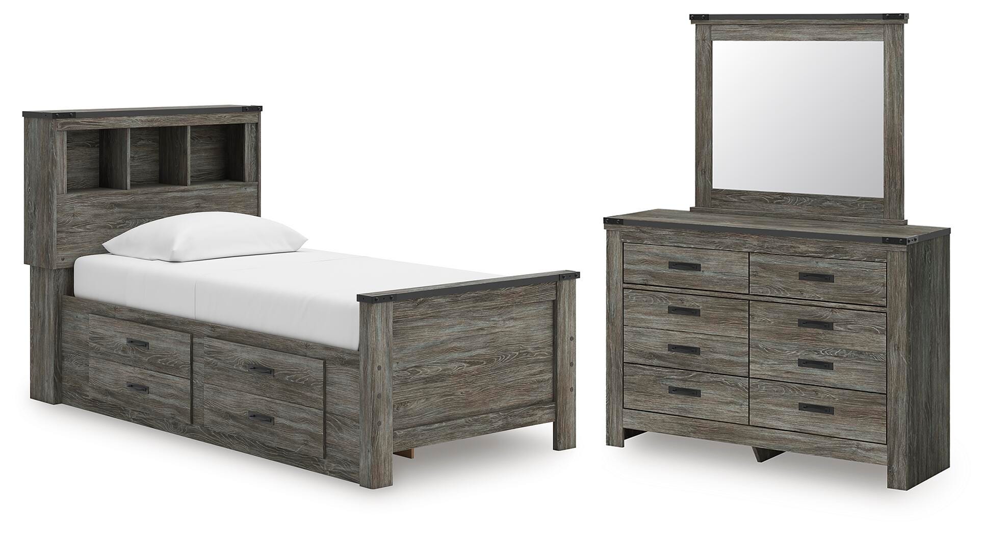 J&M Furniture - Ashley Furniture - Frandern Twin Bookcase Bed with Storage, Dresser and Mirror - Twin Bookcase Bed with Storage, Dresser and Mirror - B4480B10