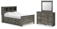 Frandern Full Bookcase Bed with Storage, Dresser and Mirror