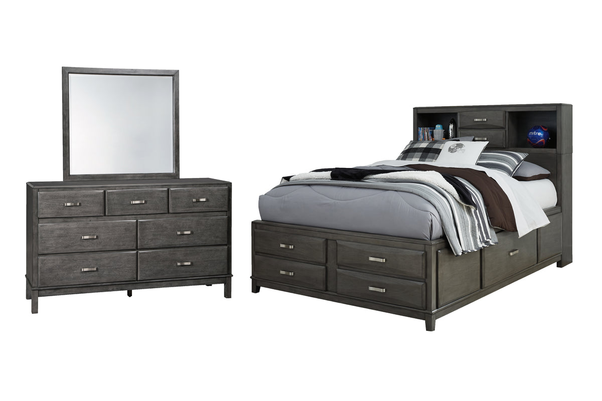 J&M Furniture - Ashley Furniture - Caitbrook Full Storage Bed with Mirrored Dresser - Full Storage Bed with Mirrored Dresser / Gray - B476B5