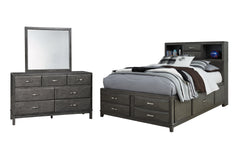 J&M Furniture - Ashley Furniture - Caitbrook Full Storage Bed with Mirrored Dresser - Full Storage Bed with Mirrored Dresser / Gray - B476B5