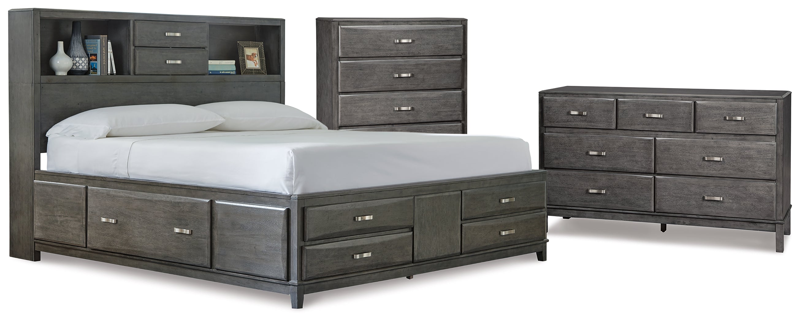 J&M Furniture - Ashley Furniture - Caitbrook Queen Storage Bed, Dresser and Chest - Queen Storage Bed, Dresser and Chest / Gray - B476B8