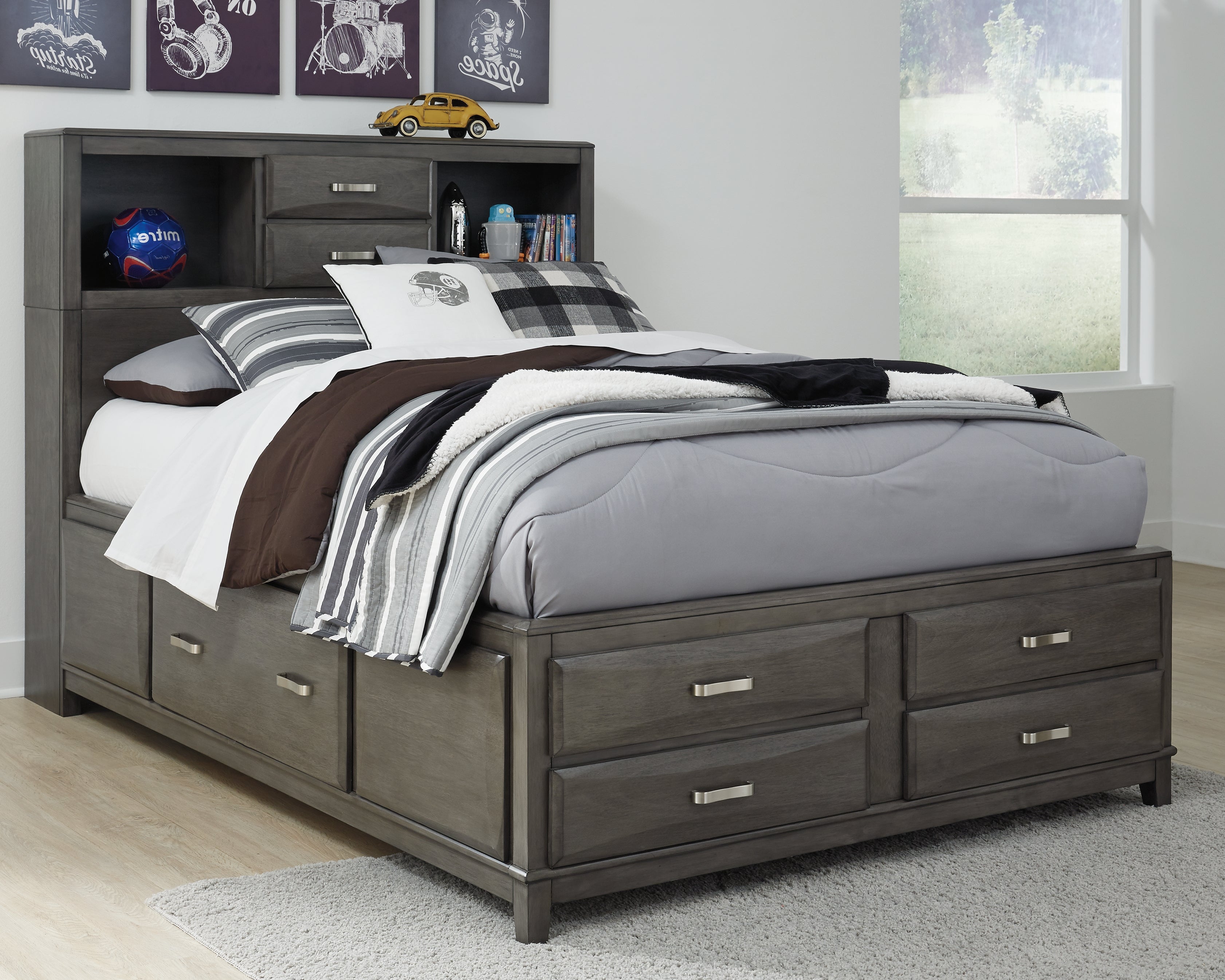 J&M Furniture - Ashley Furniture - Caitbrook Full Storage Bed with 7 Drawers - Full Storage Bed with 7 Drawers / Gray - B476B4