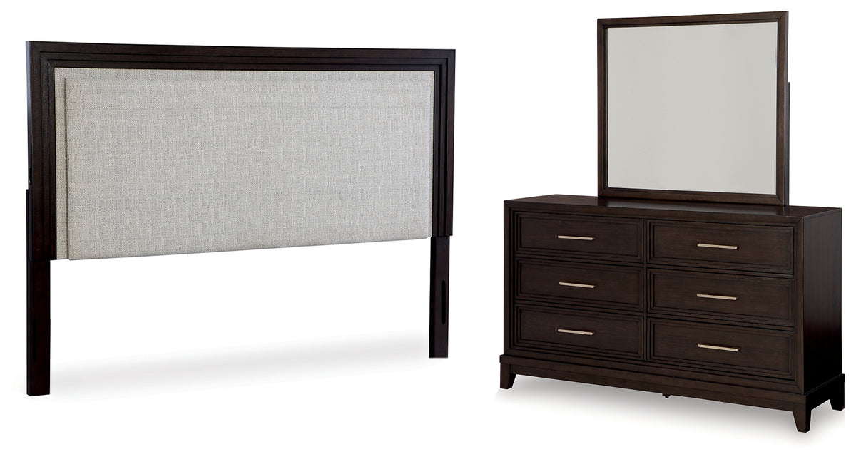 J&M Furniture - Ashley Furniture - Neymorton King/California King Upholstered Panel Headboard, Dresser and Mirror - King/California King Upholstered Panel Headboard, Dresser and Mirror - B618B7