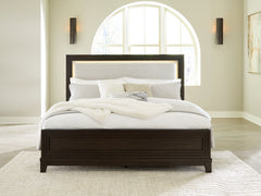J&M Furniture - Ashley Furniture - Neymorton Queen Upholstered Panel Bed - Queen Upholstered Panel Bed / Dark Grayish Brown - B618B2