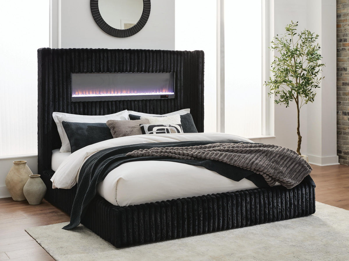 J&M Furniture - Ashley Furniture - Tayleena Queen Upholstered Bed with Fireplace and Wireless Audio - Queen Upholstered Bed with Fireplace and Wireless Audio - PCB620B1