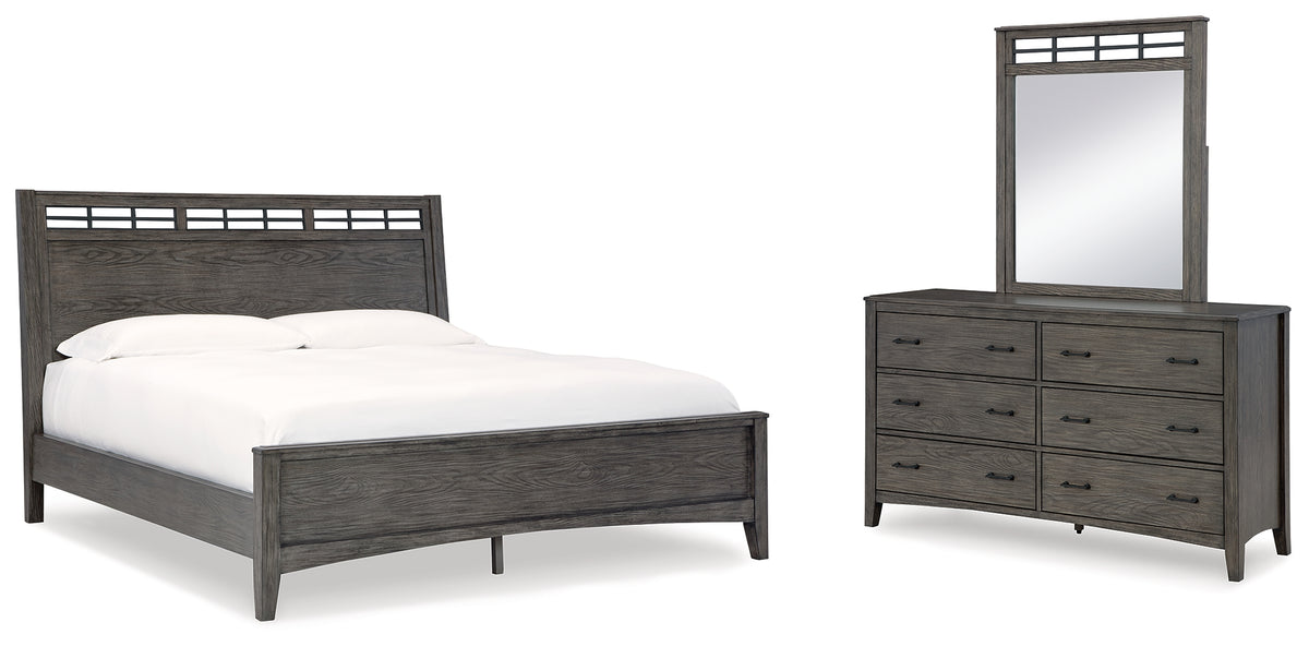 J&M Furniture - Ashley Furniture - Montillan King Panel Bed, Dresser and Mirror - King Panel Bed, Dresser and Mirror - B651B6