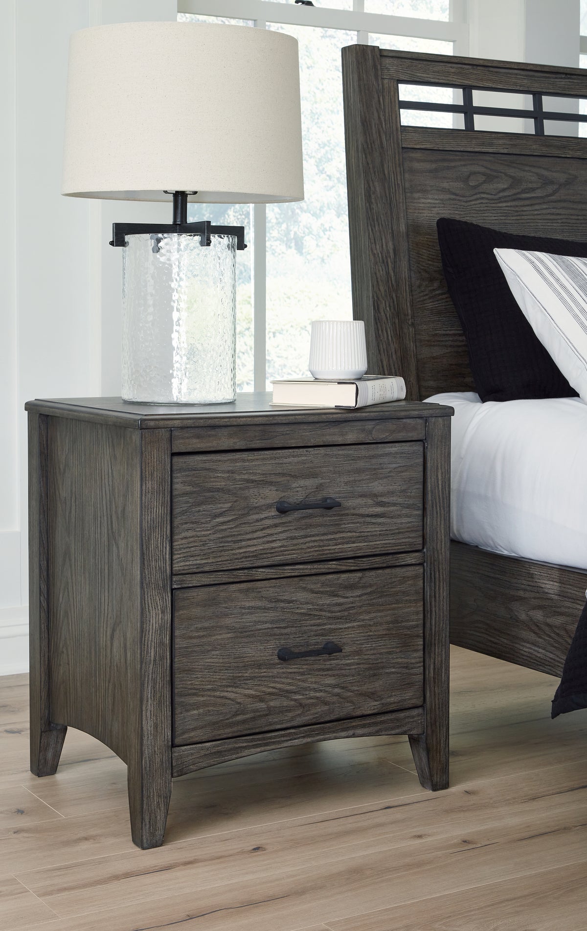 J&M Furniture - Ashley Furniture - Montillan Nightstand - Two Drawer Night Stand / Grayish Brown - B651-92