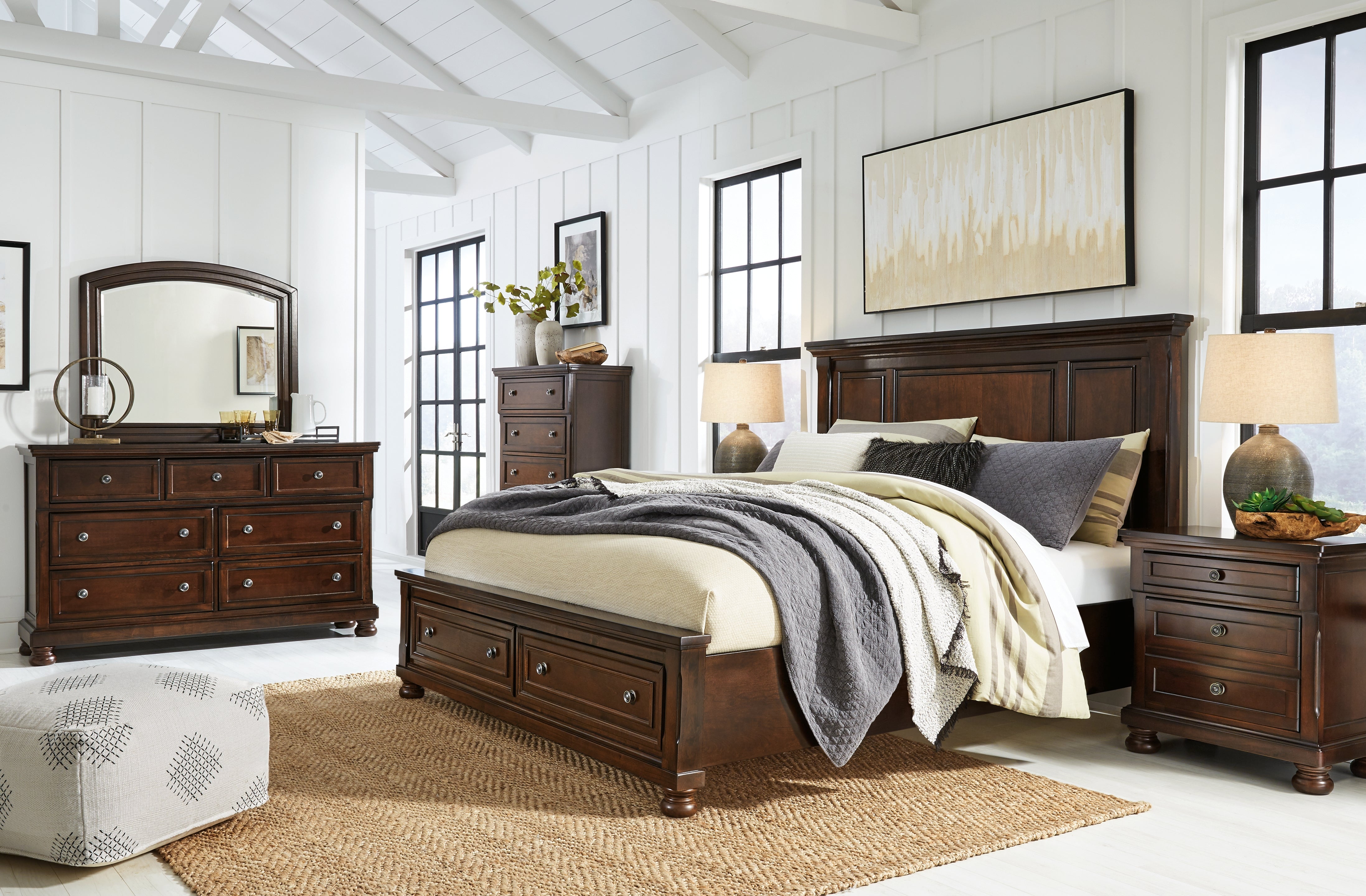 J&M Furniture - Ashley Furniture - Porter California King Panel Bed, Dresser, Mirror, Chest and 2 Nightstands - California King Panel Bed, Dresser, Mirror, Chest and 2 Nightstands - B697B39