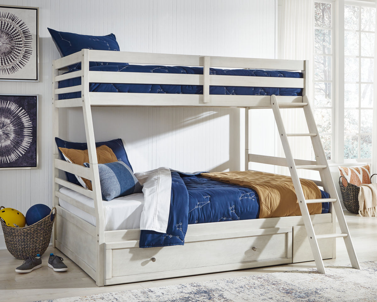 J&M Furniture - Ashley Furniture - Robbinsdale Twin over Full Bunk Bed with Storage - Twin over Full Bunk Bed with Storage / Antique White - B742B16
