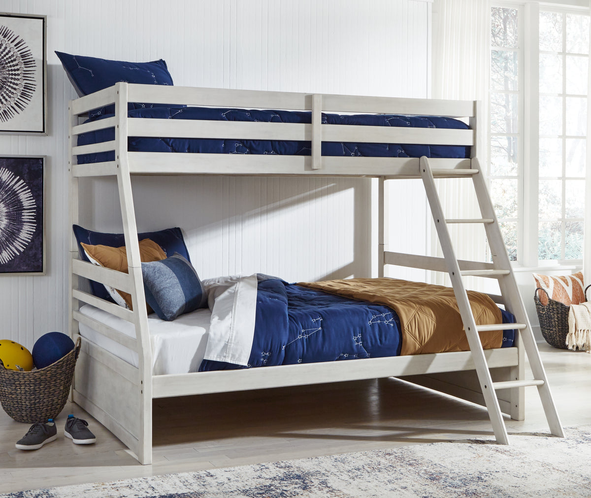 J&M Furniture - Ashley Furniture - Robbinsdale Twin over Full Bunk Bed - Twin over Full Bunk Bed / Antique White - B742B17