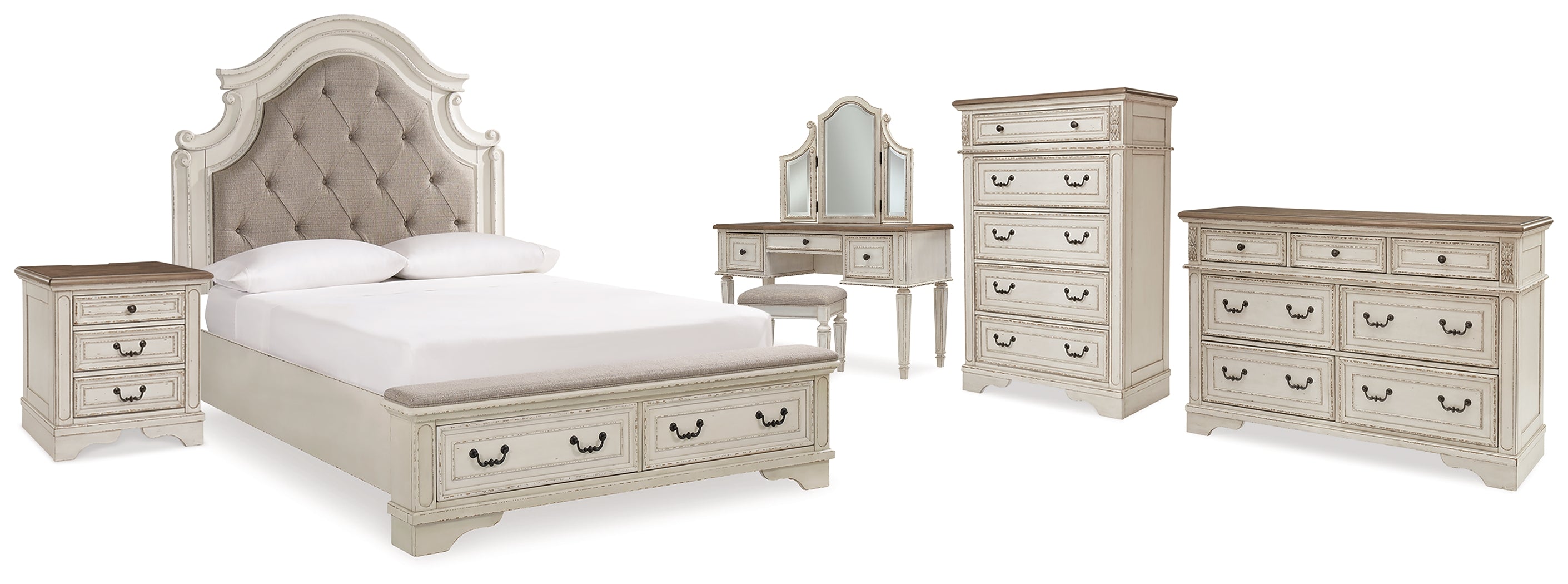 J&M Furniture - Ashley Furniture - Realyn Queen Upholstery Panel Bed, Dresser, Chest, Nightstand, and Vanity Set - Queen Upholstery Panel Bed, Dresser, Chest, Nightstand, and Vanity Set - B743B35