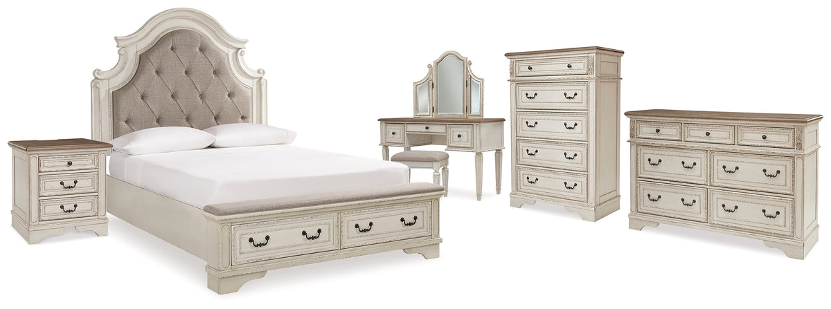 J&M Furniture - Ashley Furniture - Realyn Queen Upholstery Panel Bed, Dresser, Chest, Nightstand, and Vanity Set - Queen Upholstery Panel Bed, Dresser, Chest, Nightstand, and Vanity Set - B743B35