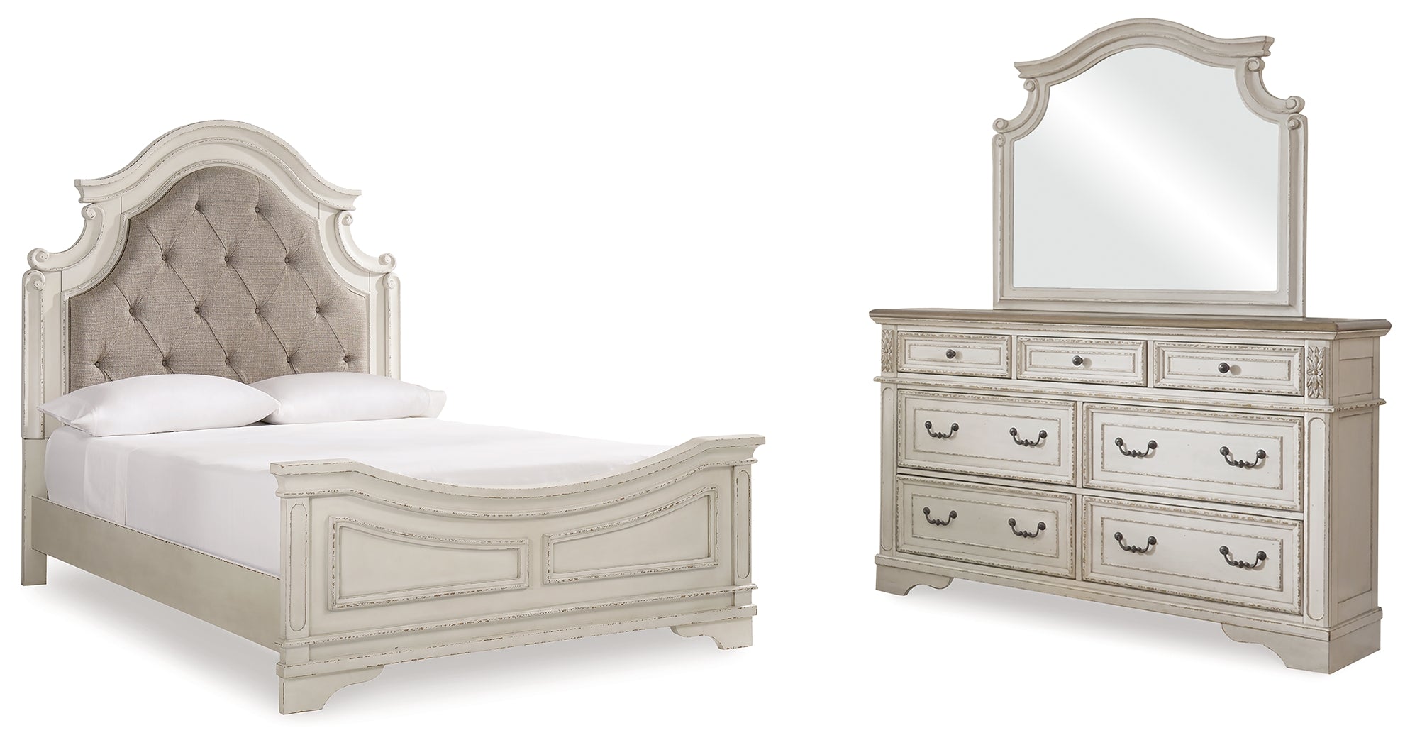 J&M Furniture - Ashley Furniture - Realyn Queen Upholstered Panel Bed, Dresser and Mirror - Queen Upholstered Panel Bed, Dresser and Mirror / Two-tone - B743B3