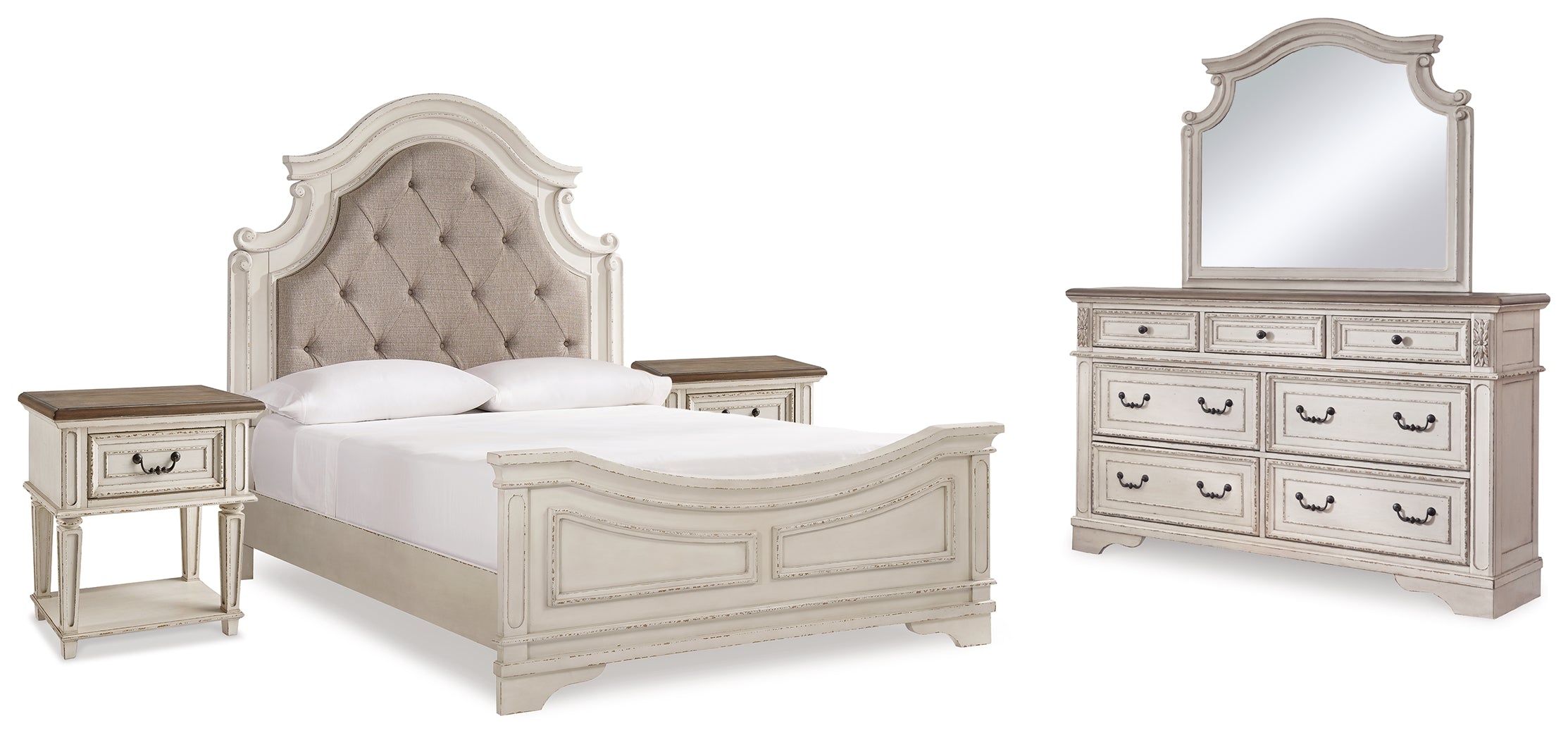 J&M Furniture - Ashley Furniture - Realyn Queen Upholstered Panel Bed, Dresser, Mirror and 2 Nightstands - Queen Upholstered Panel Bed, Dresser, Mirror and 2 Nightstands - B743B49