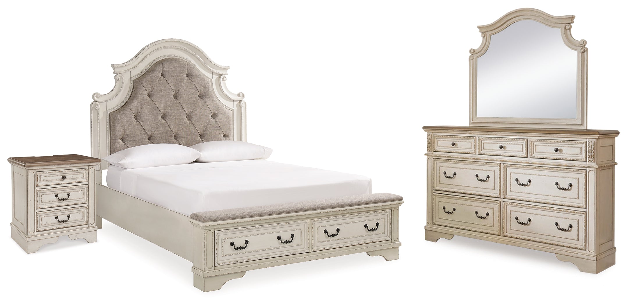 J&M Furniture - Ashley Furniture - Realyn Queen Upholstery Panel Bed, Dresser, Mirror and Nightstand - Queen Upholstery Panel Bed, Dresser, Mirror and Nightstand - B743B36
