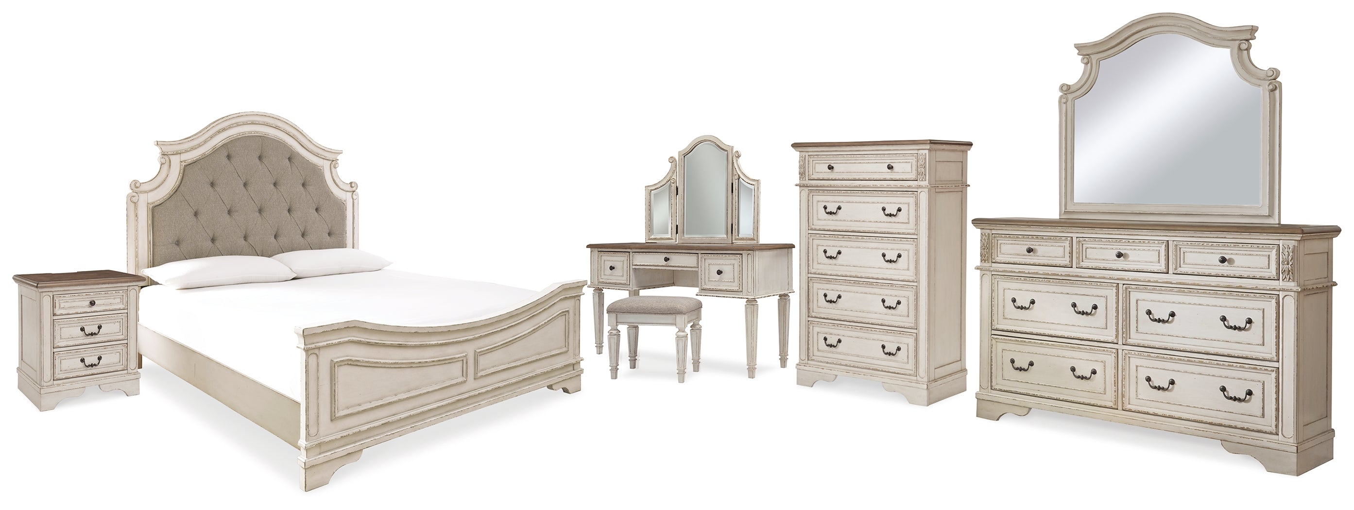 J&M Furniture - Ashley Furniture - Realyn King Panel Bed, Dresser, Mirror, Chest, Vanity and Nightstand - King Panel Bed, Dresser, Mirror, Chest, Vanity and Nightstand - B743B58
