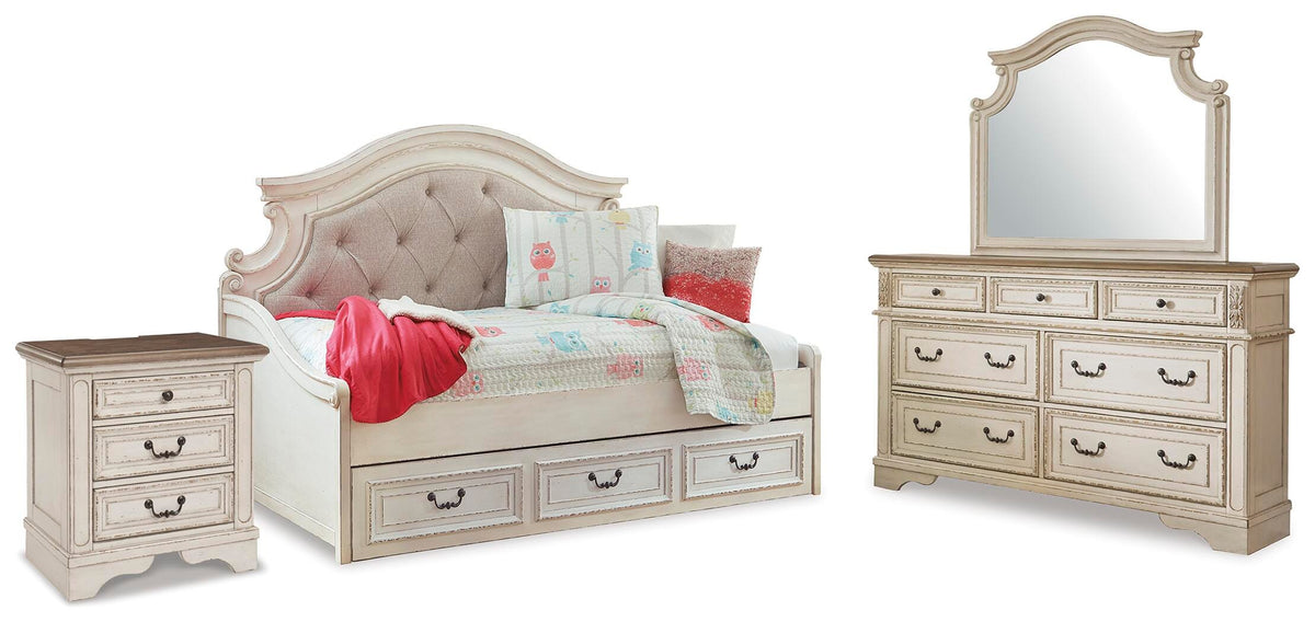 J&M Furniture - Ashley Furniture - Realyn Twin Day Bed with Storage, Dresser, Mirror and Nightstand - Twin Day Bed with Storage, Dresser, Mirror and Nightstand - B743B94